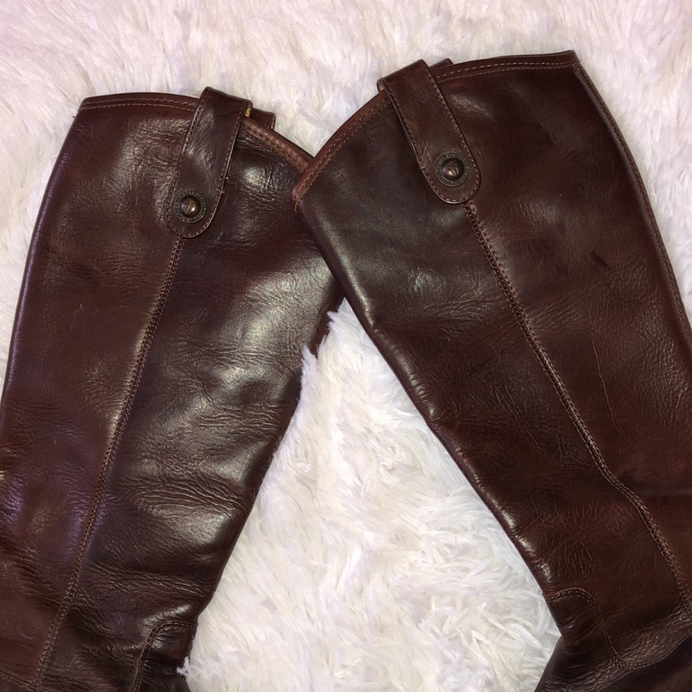 Frye Melissa Button Dark Brown Leather Knee Equestrian Riding Boot - Picture 4 of 7